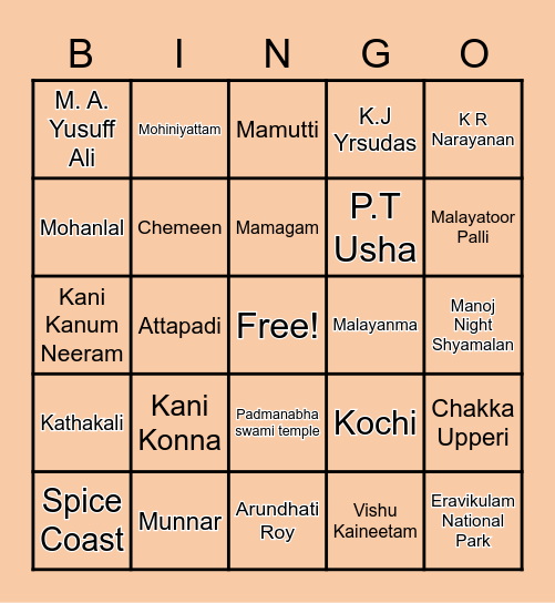 Mallu's Vishu Bingo Card