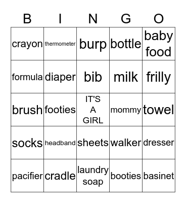 SHERISSA'S BABY SHOWER Bingo Card