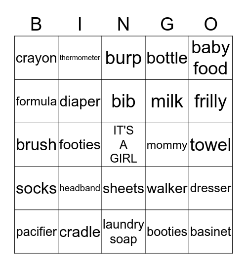 SHERISSA'S BABY SHOWER Bingo Card