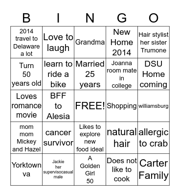 Jana Bingo Card