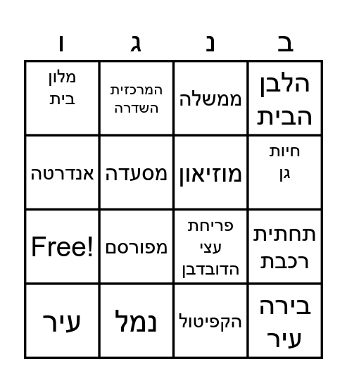 Washington DC Bingo Card