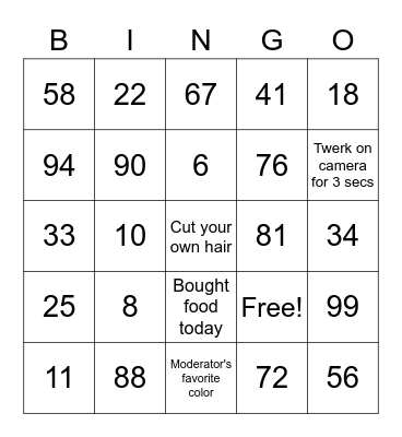 Quarantine Edition Bingo Card