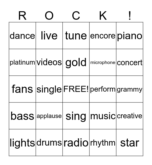 Rockstar Bingo Card