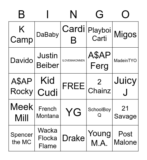 RAP Bingo Card