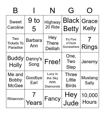 Music Bingo Colors Bingo Card