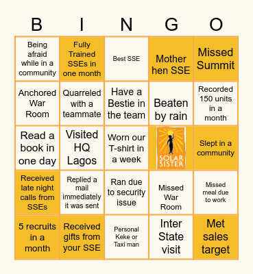 Solar Sister Bingo Card
