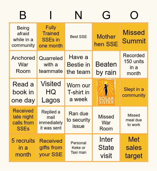 Solar Sister Bingo Card