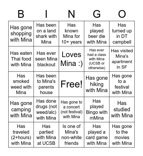 Mina's BDAY BINGOOOOO Bingo Card