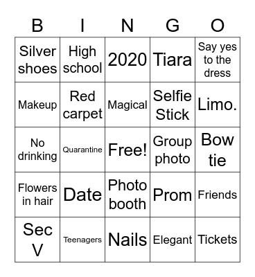 Prom Bingo Card