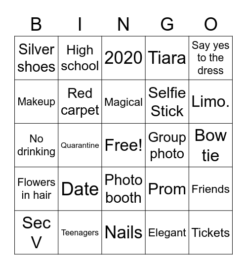 Prom Bingo Card