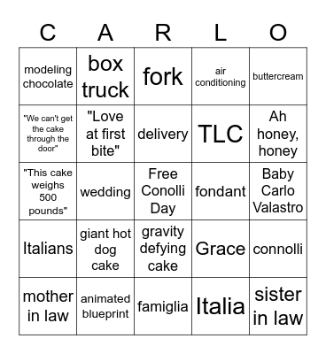 Nina's Cake Boss Bingo Extravaganza Bingo Card