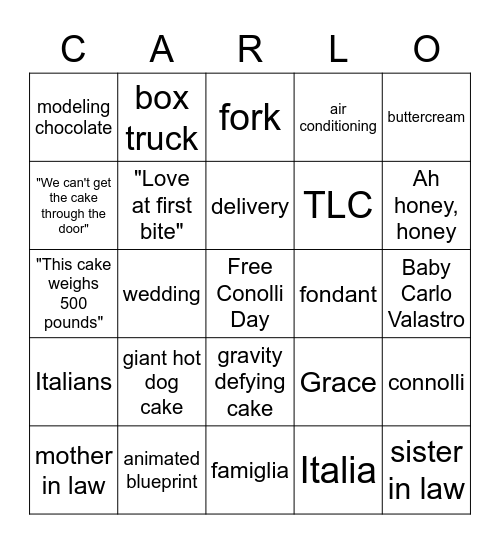 Nina's Cake Boss Bingo Extravaganza Bingo Card