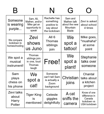 Saturday, April 18 Bingo Card