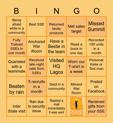 Solar Sister Bingo Card