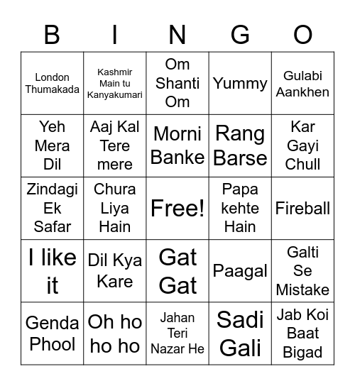 DJ sAchin - Bollywood Bingo - 2 Bingo Card