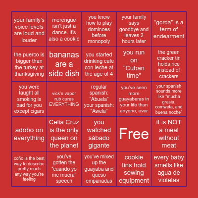 Cuban Bingo Card