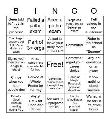 Eugene Bingo Card