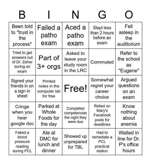 Eugene Bingo Card