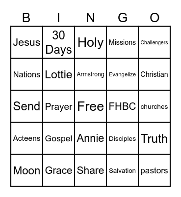 Missions Bingo Card