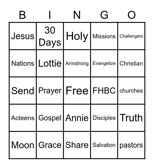 Missions Bingo Card