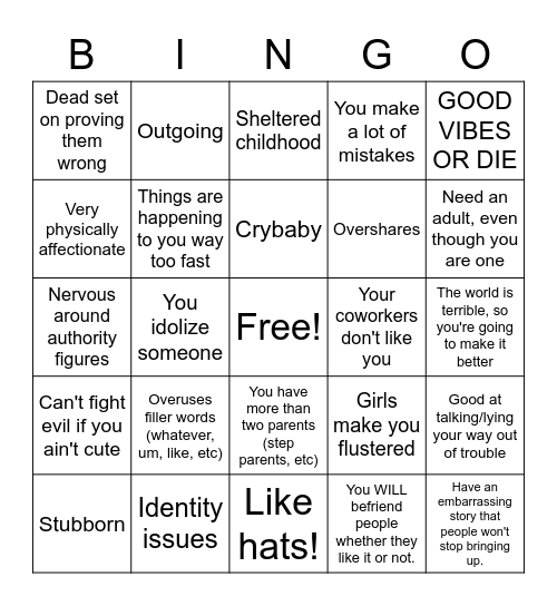 Ophelia Bingo Card