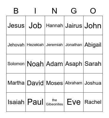 Bible Bingo Card