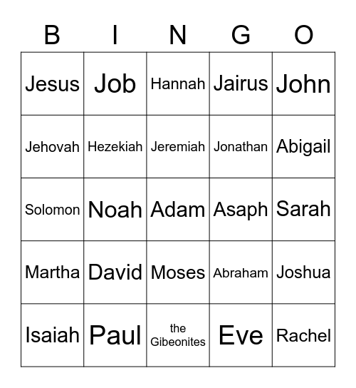 Bible Bingo Card