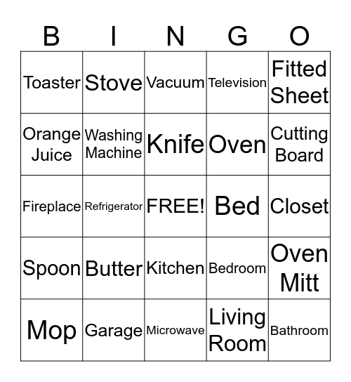 Household Bingo Card
