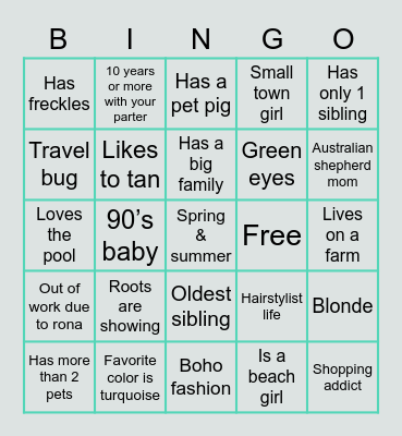 Katie Nordan Bingo Card