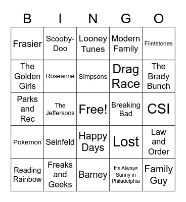 Music Bingo TV Bingo Card