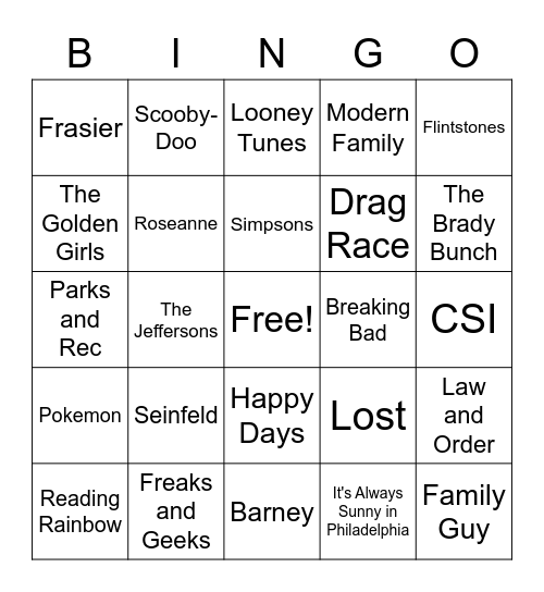 Music Bingo TV Bingo Card