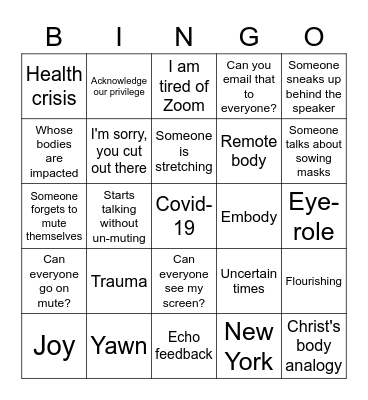 This is my body bingo! Bingo Card
