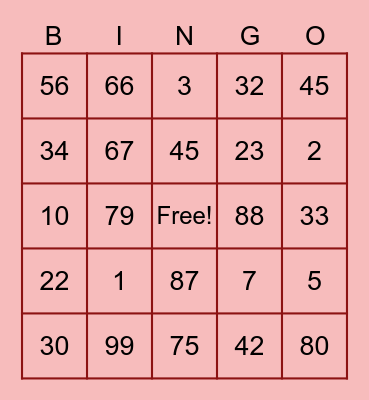 Bena's Bingo Card