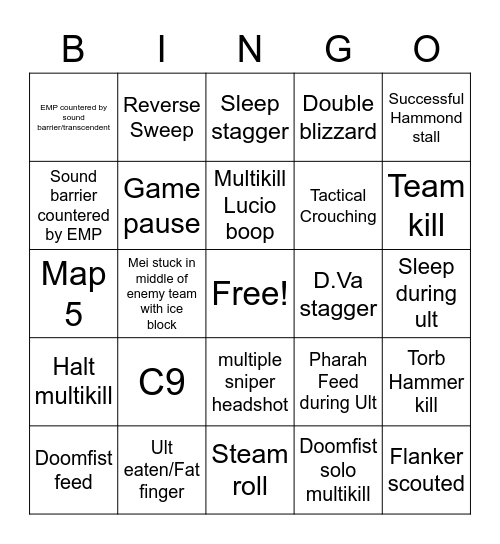 Overwatch League Bingo Card