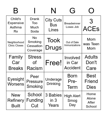 Life Course Bingo (Red Card) Bingo Card