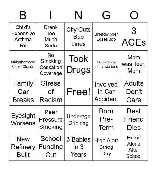 Life Course Bingo (Red Card) Bingo Card