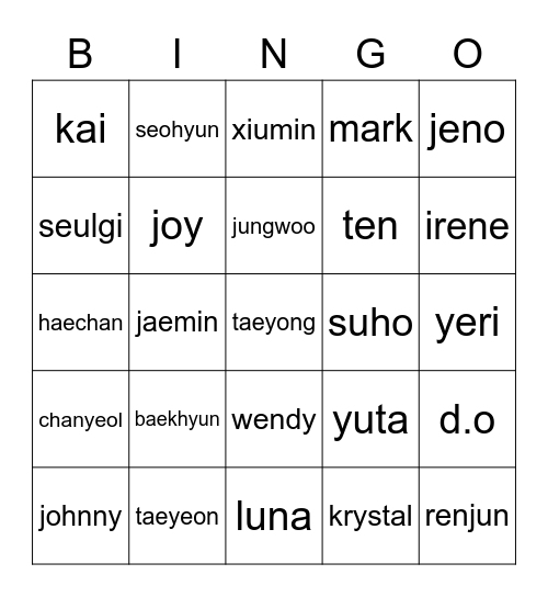 SMTOWN ARTISTS Bingo Card