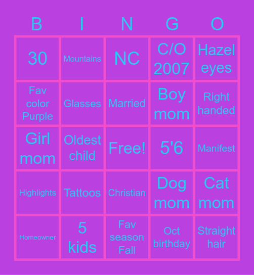 Lindsay's Bingo Card