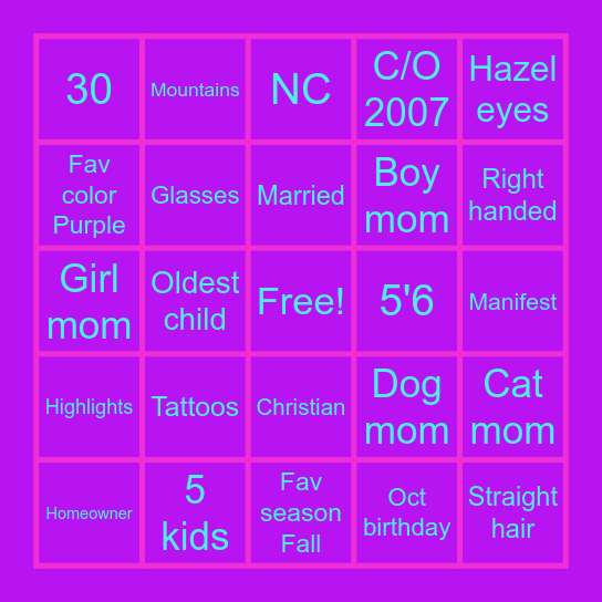 Lindsay's Bingo Card