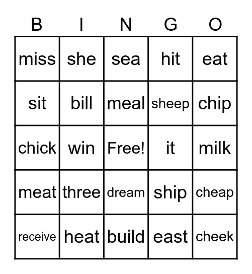 /i/          &           /i:/ Bingo Card