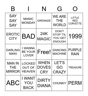 B(runo) P(rince) M(ichael) Bingo Card