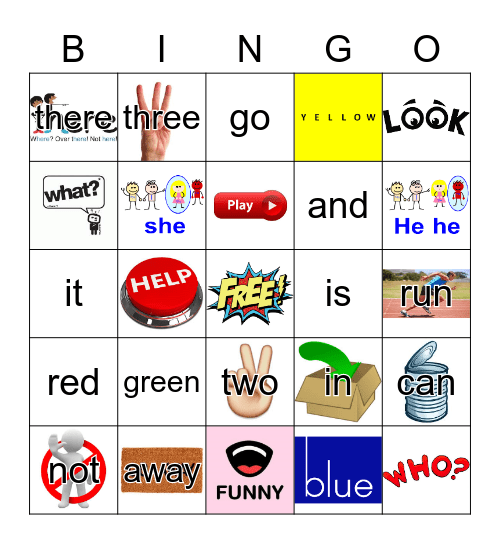 Sight Words Bingo Card