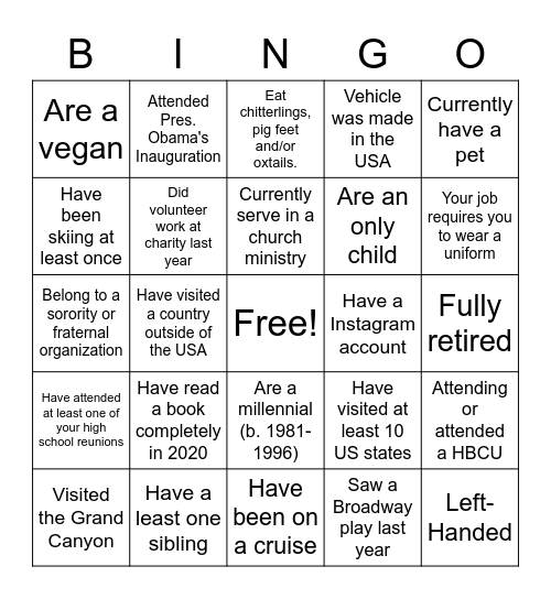 IT'S ALL ABOUT YOU Bingo Card