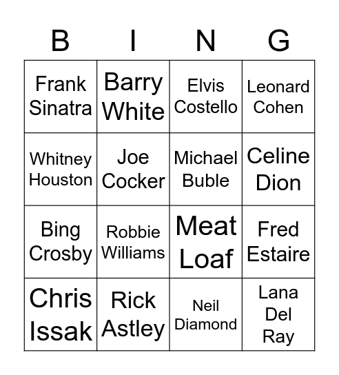 Who's the Crooner? Bingo Card