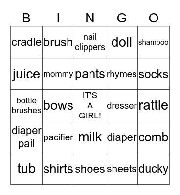 SHERISSA'S BABY SHOWER Bingo Card