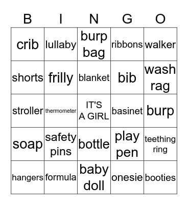 SHERISSA'S BABY SHOWER Bingo Card