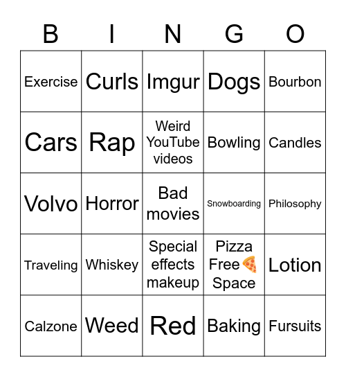 Pizza me Bingo Card