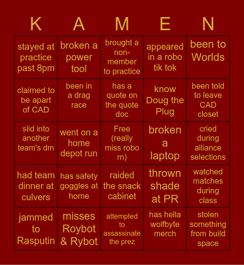 WolfByte 5822 Bingo Card