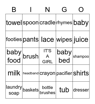 SHERISSA'S BABY SHOWER Bingo Card
