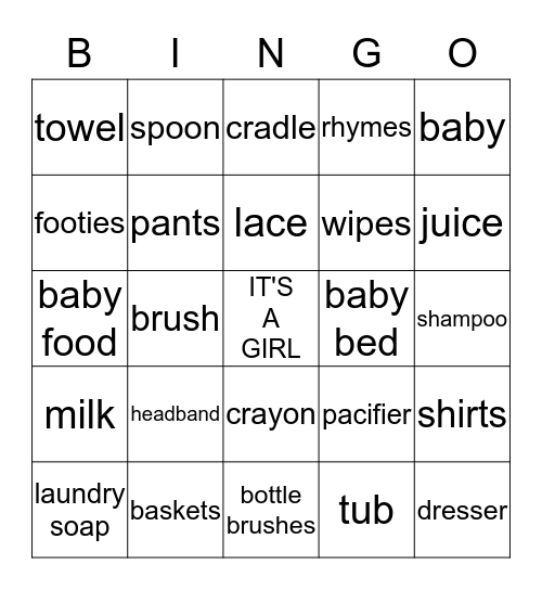 SHERISSA'S BABY SHOWER Bingo Card